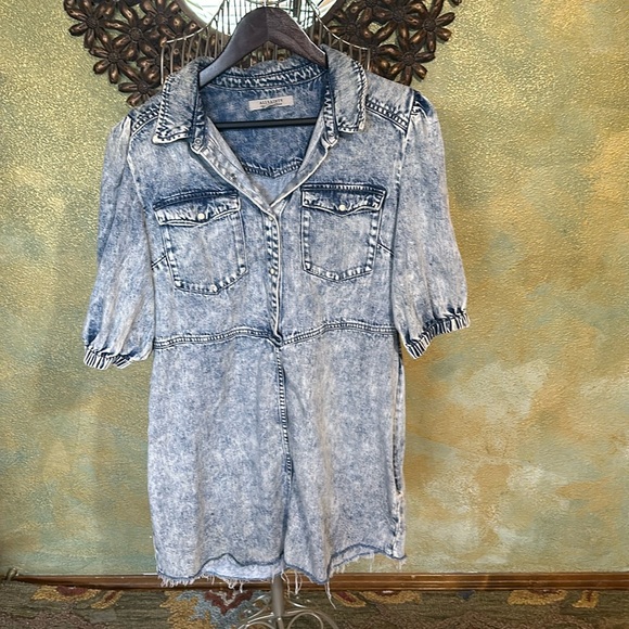 Denim all saints mini dress frayed hem. Sz 10 - Picture 1 of 4